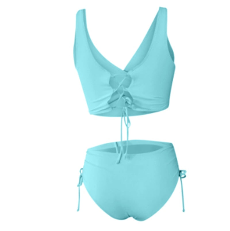 High-Waist Gathered Bikini with Rope