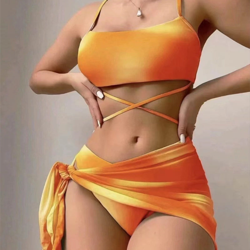 Tie-Dye 3-Piece Bikini Set with Skirt