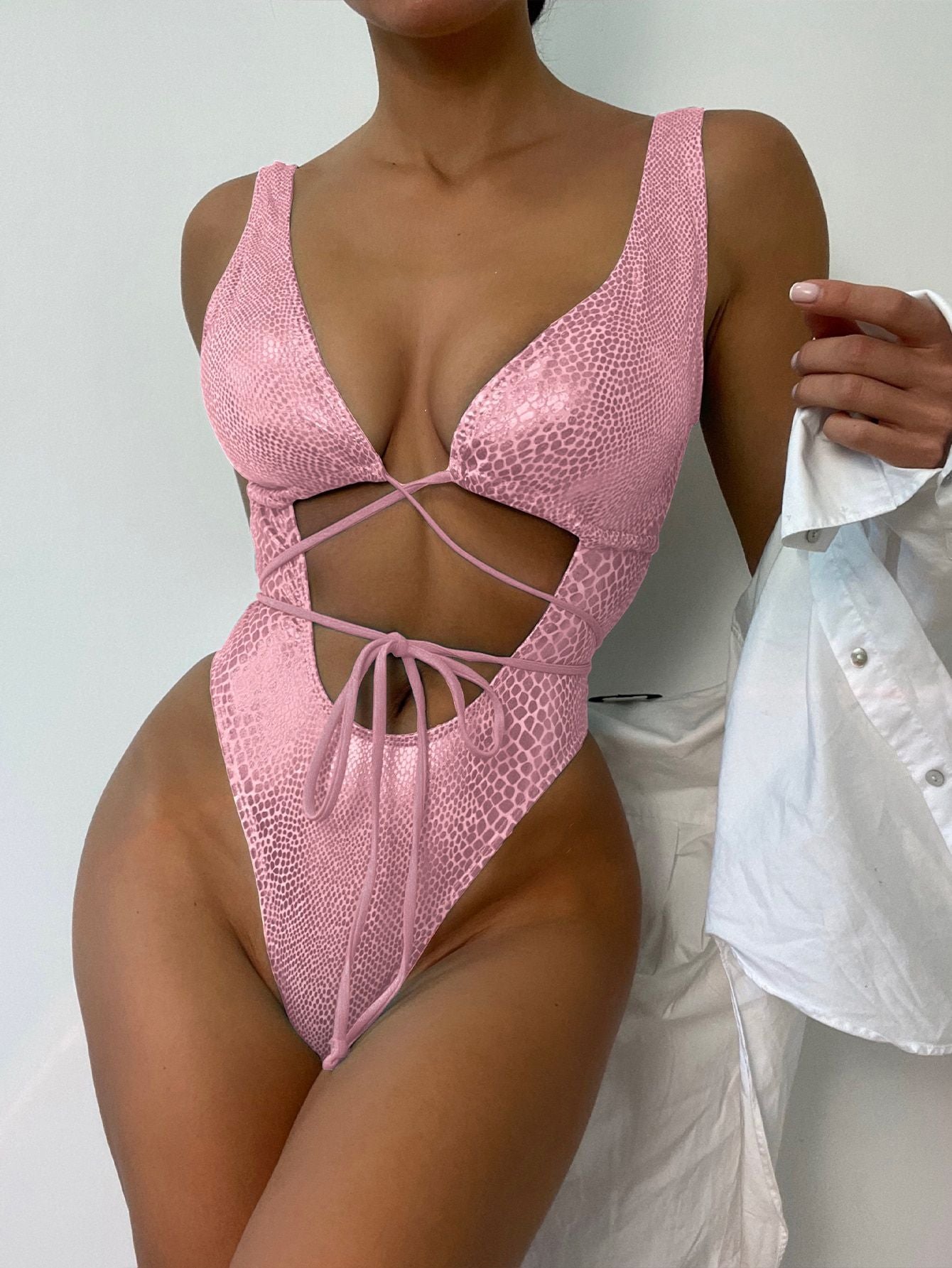 Women'S Bikini One Piece Swimsuit Strappy Lace up Swimwear Bathing Suit