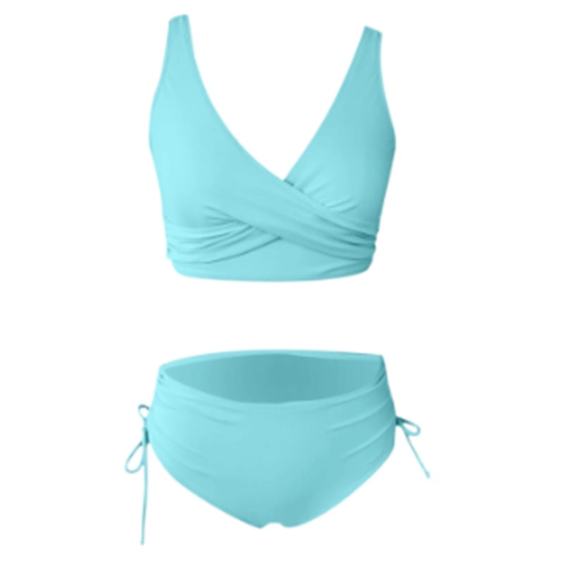 High-Waist Gathered Bikini with Rope