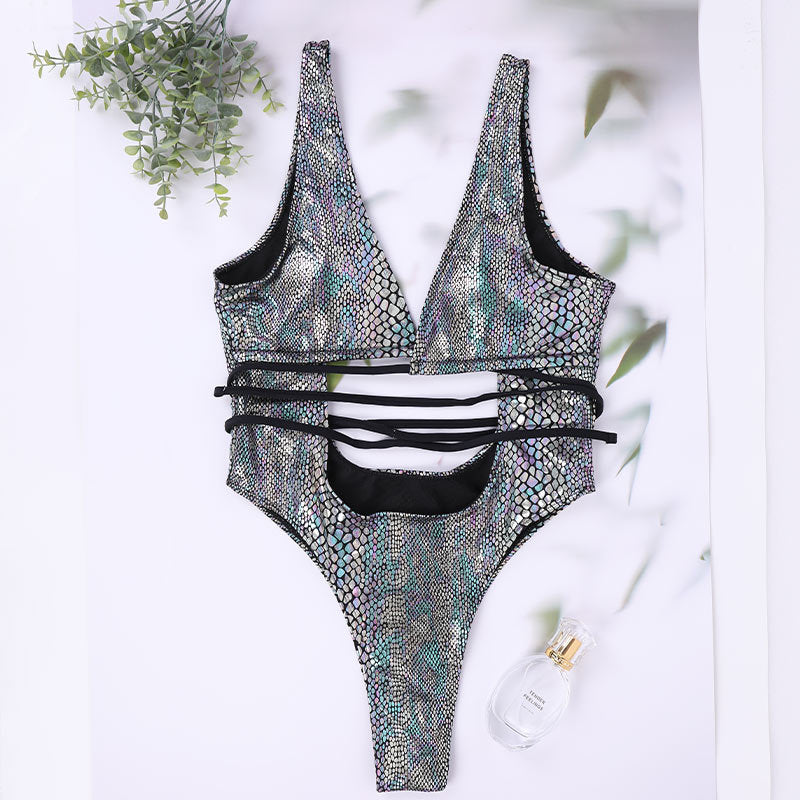 Women'S Bikini One Piece Swimsuit Strappy Lace up Swimwear Bathing Suit