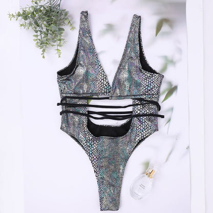 Women'S Bikini One Piece Swimsuit Strappy Lace up Swimwear Bathing Suit