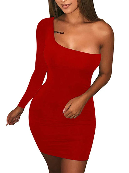 Women'S Casual Basic One Shoulder Tank Top Bodycon Long Sleeve Sleeveless Mini Club Dress Drop Shipping